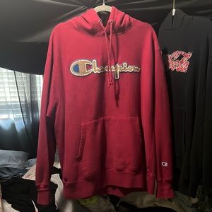 Red champion hoodie- men’s Large